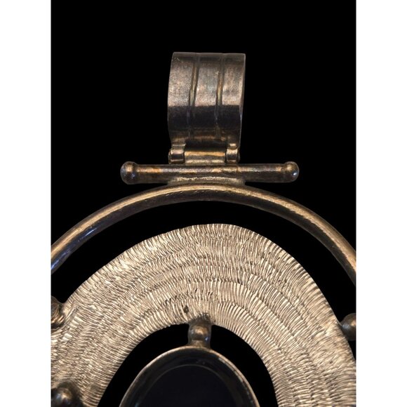 Vintage Taxco Style 950 Silver Black Onyx Pendant Abstract Design Modernist - Picture 3 of 6